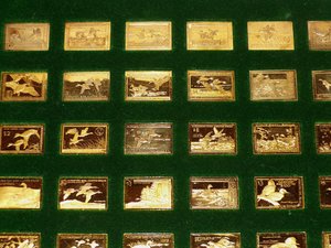 Franklin Mint Duck Stamps Set, 50 In Case, Gold on Silver