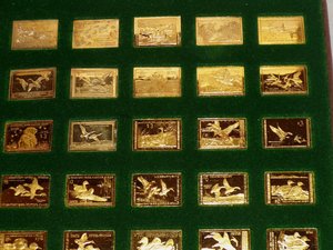Franklin Mint Duck Stamps Set, 50 In Case, Gold on Silver