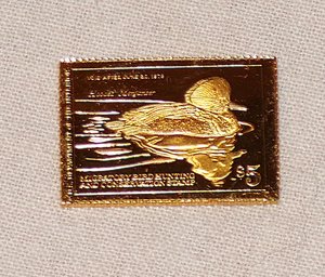 Franklin Mint Duck Stamps Set, 50 In Case, Gold on Silver