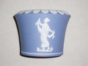 Lefton Jasperware Vase, Flower Pot, Romanesque, Blue White