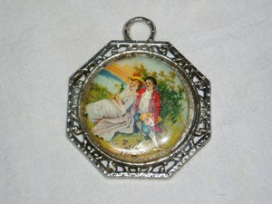 Victorian Style Pendant, Couple Sitting by Lake