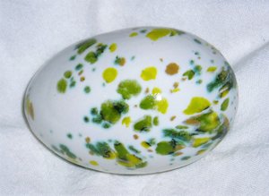 Ceramic Egg, White with Green & Yellow Spots, For Home and Holiday Decorating, Second Egg Ships Free