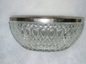English Salad Bowl, Lead Crystal with Silver Plate Utensils
