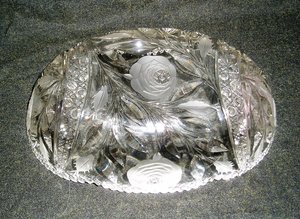 Cut Glass Centerpiece Bowl, American Brilliant, White Rose Pattern, Irving Glass