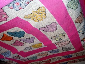 Handsewn Butterfly Quilt, Pink and White