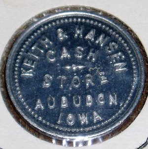 Iowa Trade Token, Audubon, Mispelled, Keith & Hansen 10c