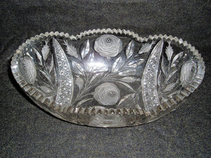 Cut Glass Centerpiece Bowl, American Brilliant, White Rose Pattern, Irving Glass