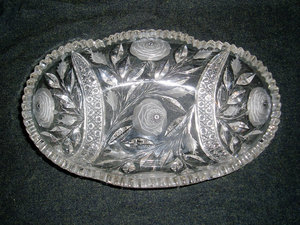 Cut Glass Centerpiece Bowl, American Brilliant, White Rose Pattern, Irving Glass