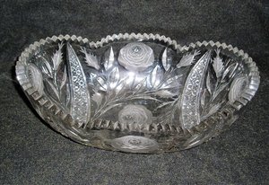 Cut Glass Centerpiece Bowl, American Brilliant, White Rose Pattern, Irving Glass