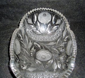 Cut Glass Centerpiece Bowl, American Brilliant, White Rose Pattern, Irving Glass