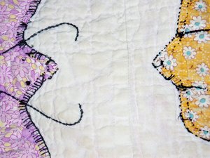 Handsewn Butterfly Quilt, Pink and White
