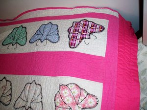 Handsewn Butterfly Quilt, Pink and White