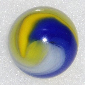 Akro Agate Marble, Blue Yellow Popeye Corkscrew, 3/4"+, Vintage, Free USA Shipping