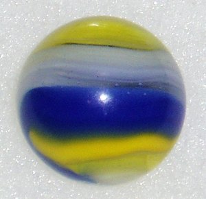 Akro Agate Marble, Blue Yellow Popeye Corkscrew, 3/4"+, Vintage, Free USA Shipping