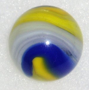Akro Agate Marble, Blue Yellow Popeye Corkscrew, 3/4"+, Vintage, Free USA Shipping