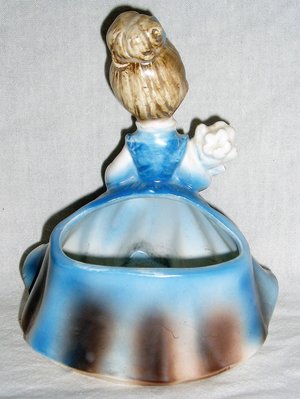 Napcoware Figurine Planter, Blue Dress Girl With Flowers, #C-8548