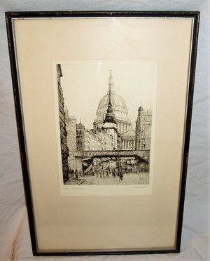 Dorothy F. Sweet Framed Etching, St Pauls-From Fleet Street, 1920's