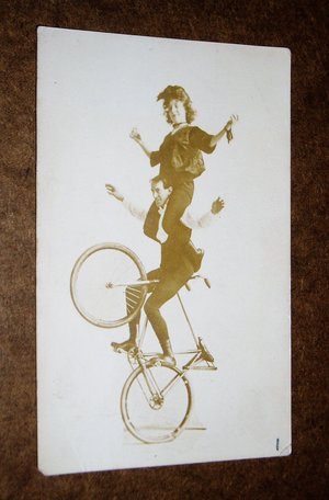 Vintage Real Photo Postcard, Vaudeville Bicycle Act