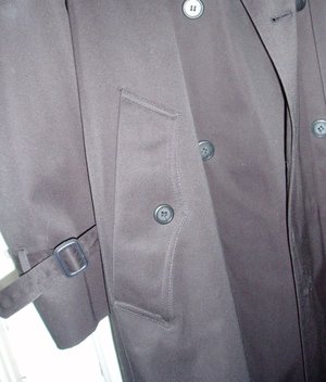 Vintage Towne London Fog Trench Coat, Zippered Liner, Size 44 Long, Black