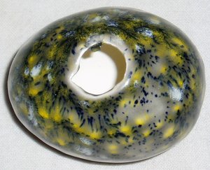 Ceramic Egg, Gray with Black/Yellow/White Spots, For Home and Holiday Decorating, Second Egg Ships Free