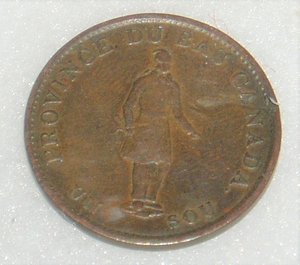 1837 Quebec Bank Token, 1/2 Penny, Free USA Shipping