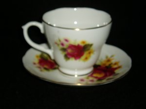 Cup & Saucer, Duchess, Red Rose Pattern, England Bone China