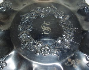 Victorian Bridal Serving Plate, Floral Design, "S" Monogram