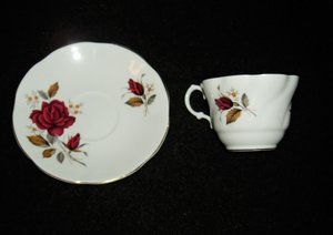 Cup & Saucer, Royal Dover, Red Roses, England Bone China,