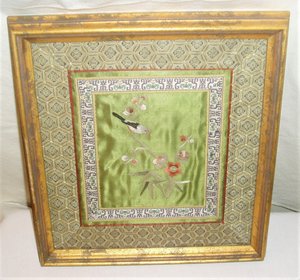 Silk Bird Hanky, Framed and Matted