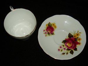 Cup & Saucer, Duchess, Red Rose Pattern, England Bone China