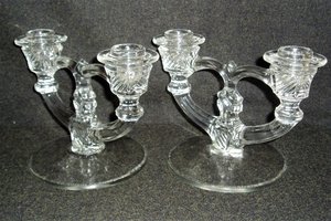 Pair, Indiana Glass 2-Lite Candlestick, No. 370