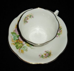 Cup & Saucer, Crownford, Lavendar and Yellow Floral Pattern, England Bone China