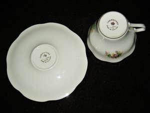 Cup & Saucer, Crownford, Lavendar and Yellow Floral Pattern, England Bone China
