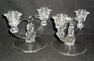 Pair, Indiana Glass 2-Lite Candlestick, No. 370