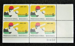Postage Stamps, Scott Catalog 1381-2, Baseball Football, Plate Blocks, Add. Stamps Ship Free