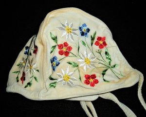 Winter Baby Bonnet, Embroidered Flowers, Vintage, Shipping Included USA