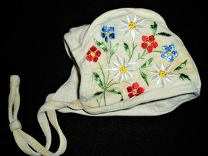 Winter Baby Bonnet, Embroidered Flowers, Vintage, Shipping Included USA