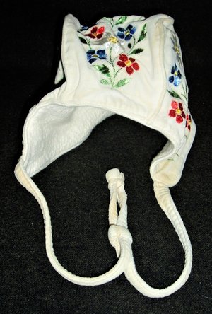 Winter Baby Bonnet, Embroidered Flowers, Vintage, Shipping Included USA