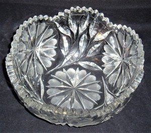 Cut Glass Bowl, Bohemian Czech, Floral Pattern