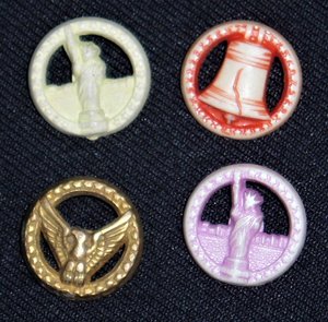 Antique Patriotic Buttons, Realistic Goofies, Plastic, Set/4, Group #2