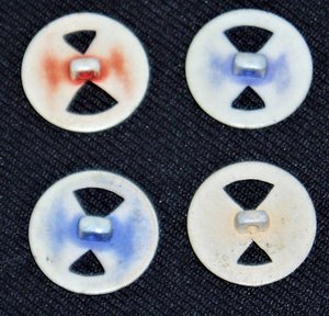 Antique Buttons, Patriotics - Crossed Flags and Stars, Realistic Goofies, Plastic, Set/4, Group #7
