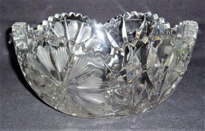 Cut Glass Bowl, Bohemian Czech, Floral Pattern
