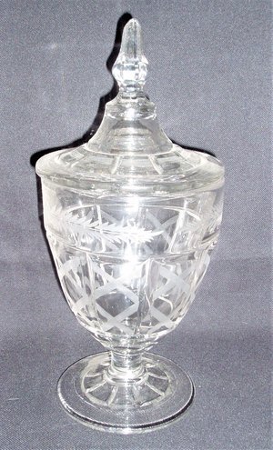 Bohemian Cut Glass Covered Candy Dish