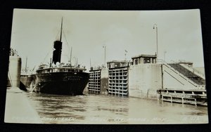 RPPC Entering Davis Lock, Sault Ste Marie, Steamer Willis L King, Great Lakes Freighter, Free USA Shipping
