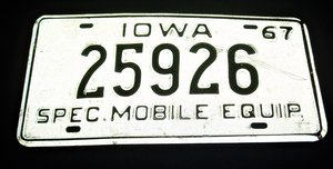License Plate, Iowa 1967, Special Mobile Equipment
