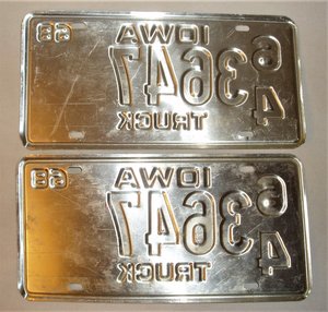 License Plates, Matched Pair Truck, Iowa 1968