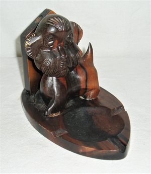 Folk Art Dog Ash Tray Pencil Holder, Wood
