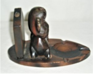 Folk Art Dog Ash Tray Pencil Holder, Wood