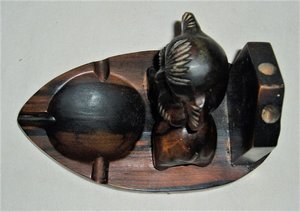 Folk Art Dog Ash Tray Pencil Holder, Wood