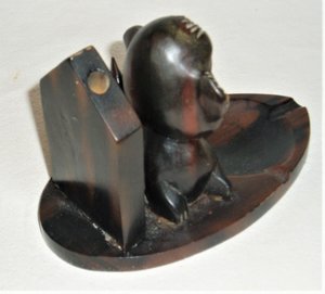 Folk Art Dog Ash Tray Pencil Holder, Wood